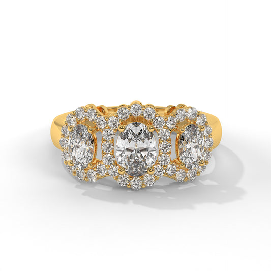 Three Stone Halo Ring