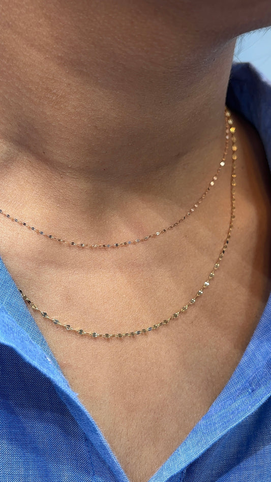 18K Gold Faceted Disco Ball Stack Chain Necklace Set - Rose & Yellow Gold