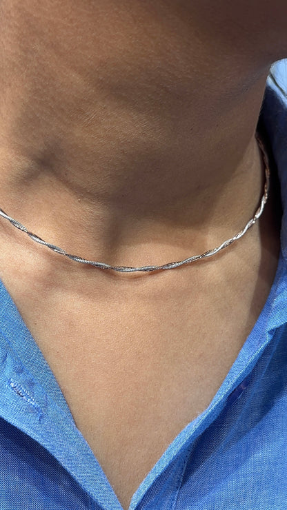 18K Two-Tone Ajrakh Veni Textile Woven Collar Helix Rose White Gold Choker - 16 Inch