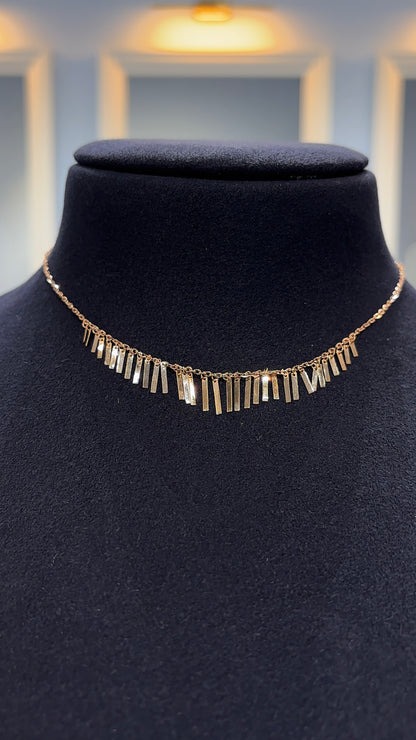 18K Rose Gold Bar Fringe Necklace - Contemporary Statement Piece 17.5 Inch