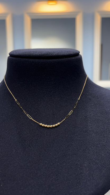 18K Yellow Gold Bead Cluster Necklace - Adjustable 16+1 Inch Chain