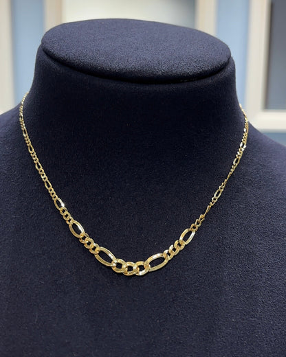 18K Yellow Gold Figaro Chain for Men - Italian Style 17 Inch