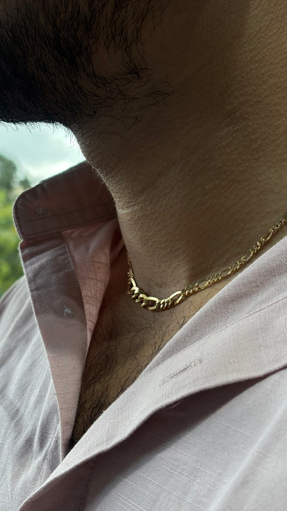 18K Yellow Gold Figaro Chain for Men - Italian Style 17 Inch