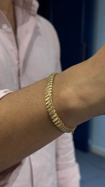 18K Yellow Gold Tubular Link Men's Bracelet - Lightweight 7+1 Inch Adjustable