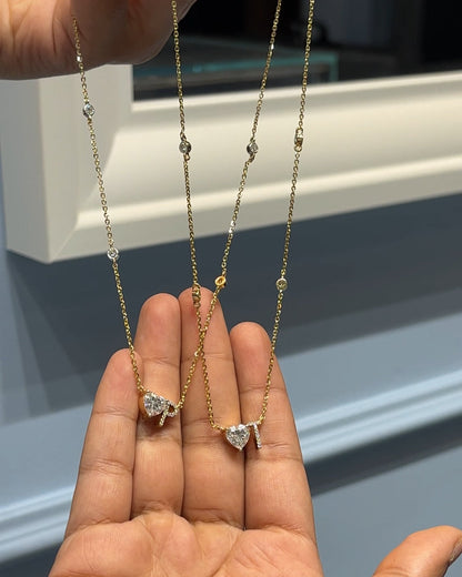 Personalised Initial Heart Mangalsutra – Diamond Station Chain, 14K Gold, Custom Name