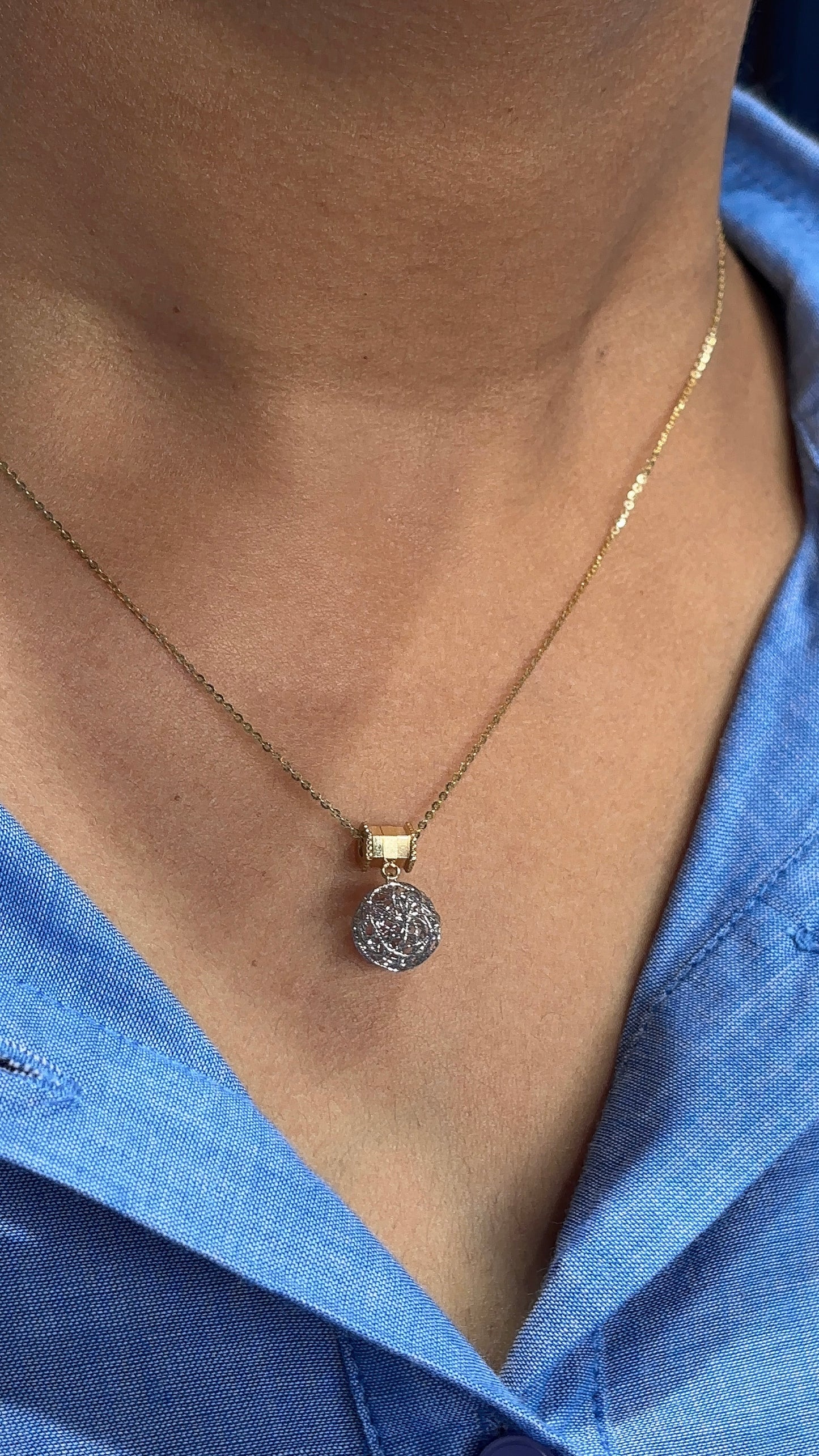 18K Yellow Gold Surya Bindhu Sun Dot Pendant Necklace - Adjustable 16+1 Inch