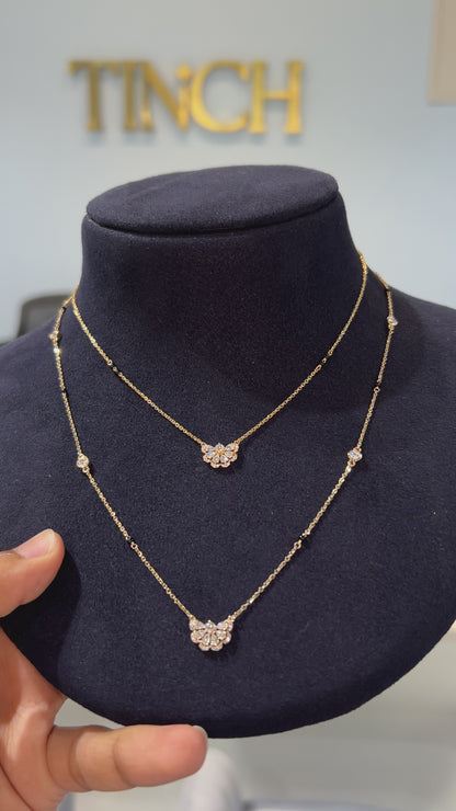 Half Flora Moon Mangalsutra Necklace Set – Gold, Lab-Grown Diamond, Classic & Station Chain Options, Pendant with Earrings