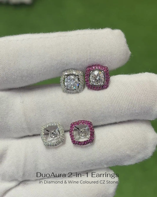 DuoAura 2-in-1 Earrings – 14K/18K White Gold Solitaire Studs