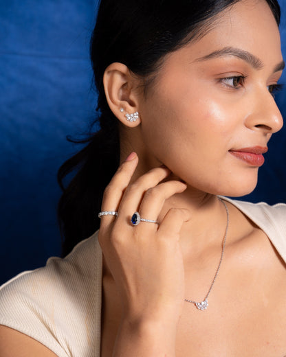 Half Flora Moon Mangalsutra Necklace Set – Gold, Lab-Grown Diamond, Classic & Station Chain Options, Pendant with Earrings